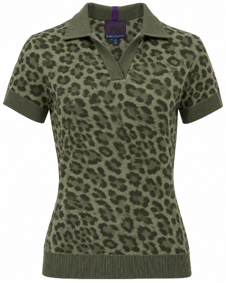 JESSICA LEOPARD SAGE WOMEN'S MERINO SILK CASHMERE SWEATER POLO