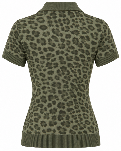 JESSICA LEOPARD SAGE WOMEN'S MERINO SILK CASHMERE SWEATER POLO