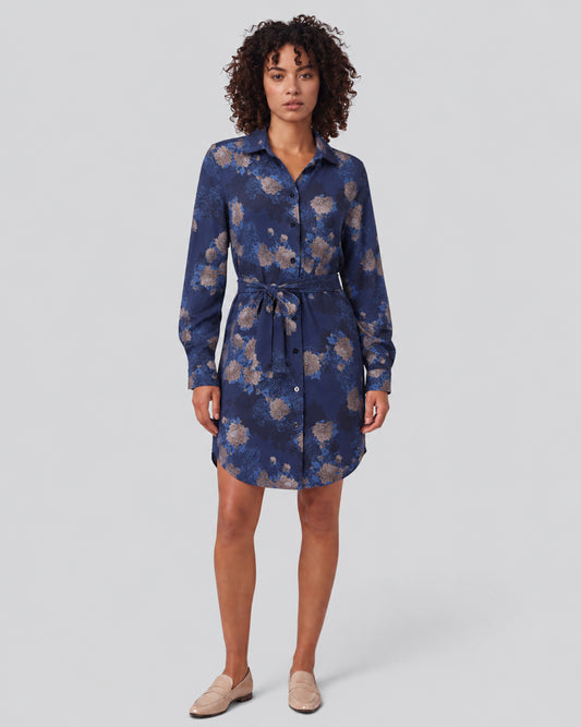 DOT LANS FLORAL NAVY WOMEN'S LYOCELL STRETCH SHIRT DRESS