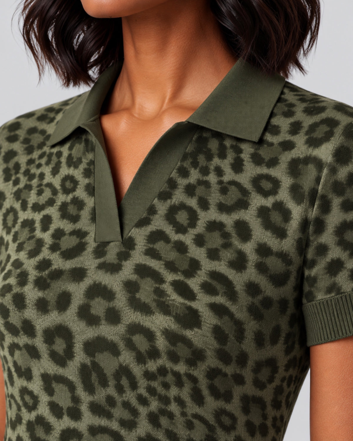 JESSICA LEOPARD SAGE WOMEN'S MERINO SILK CASHMERE SWEATER POLO