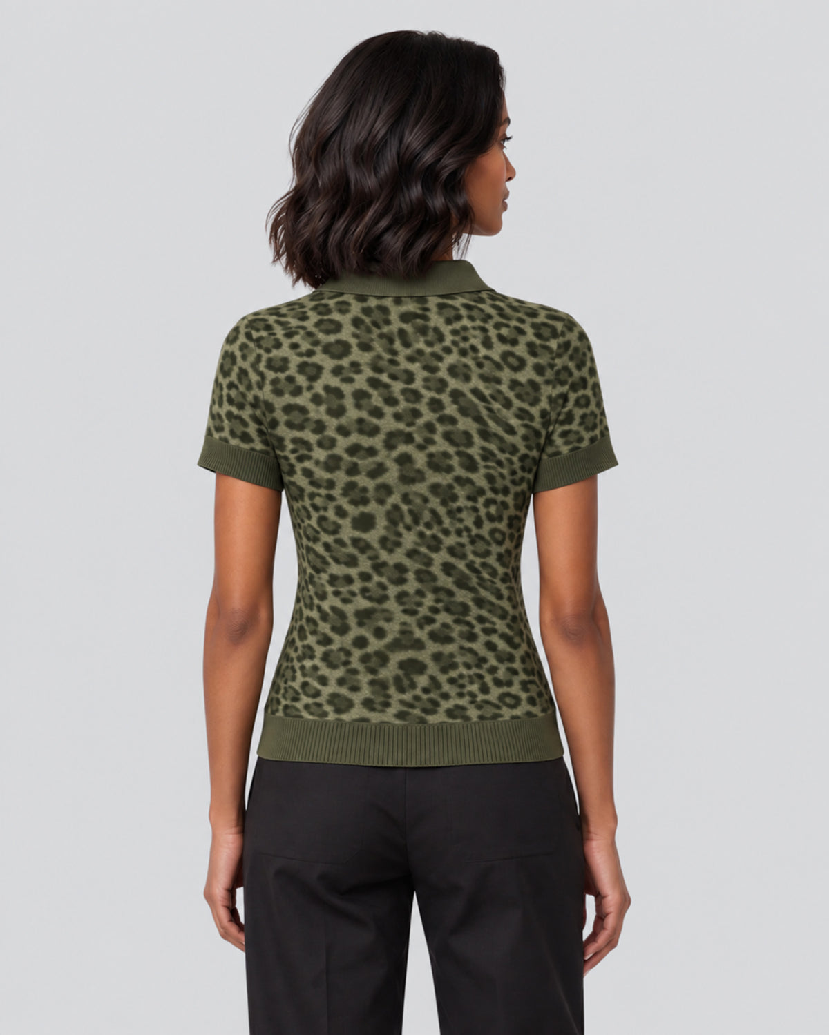 JESSICA LEOPARD SAGE WOMEN'S MERINO SILK CASHMERE SWEATER POLO