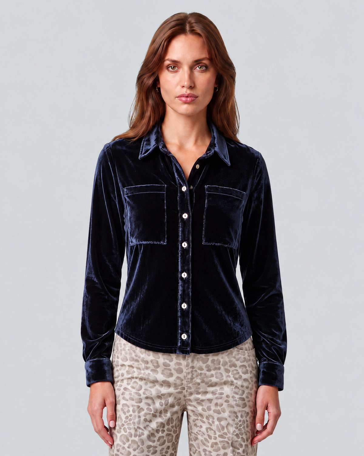 SYLVIA VELVET SHIRT - NAVY