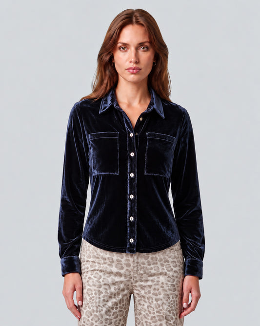 SYLVIA VELVET SHIRT - NAVY