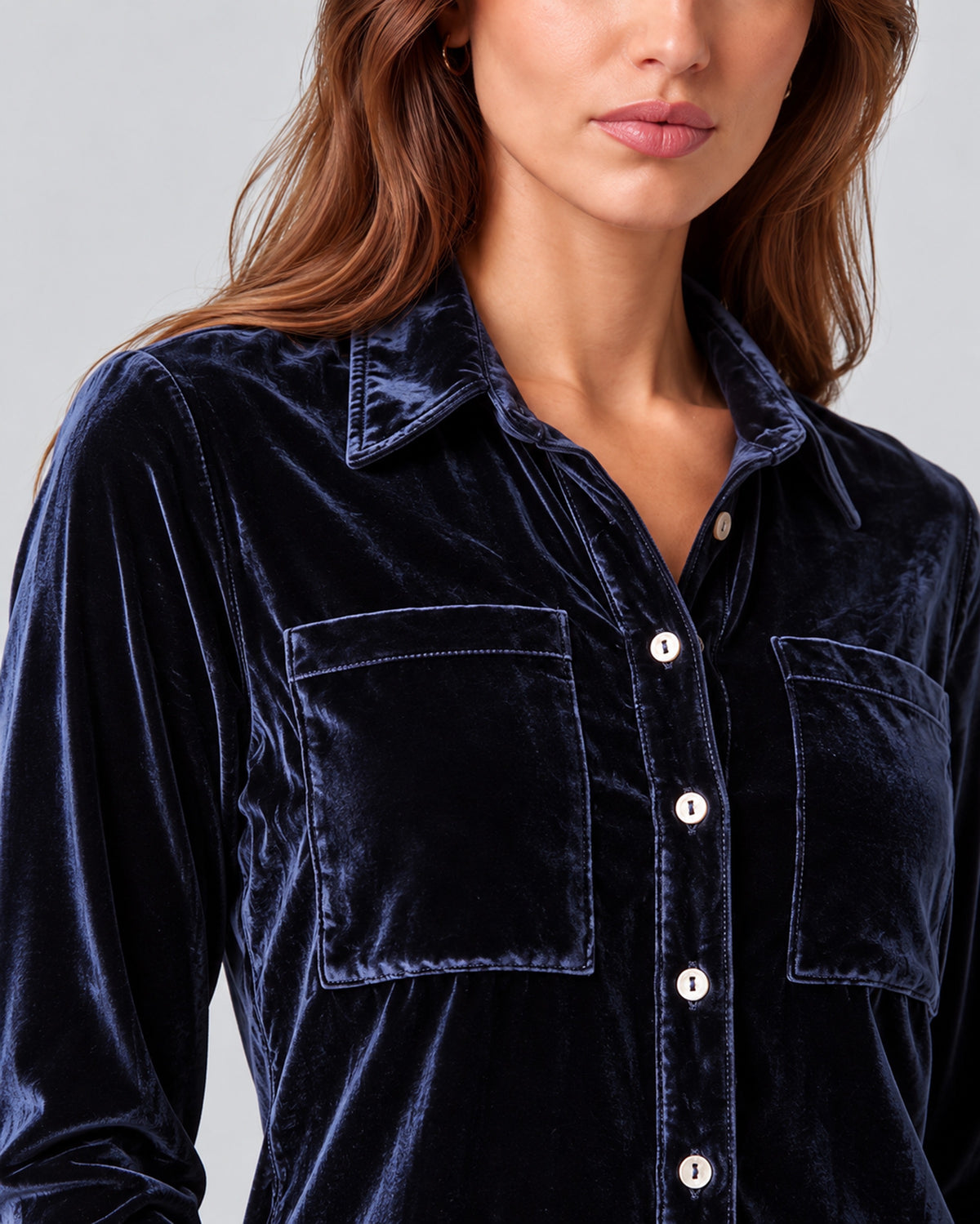 SYLVIA VELVET SHIRT - NAVY