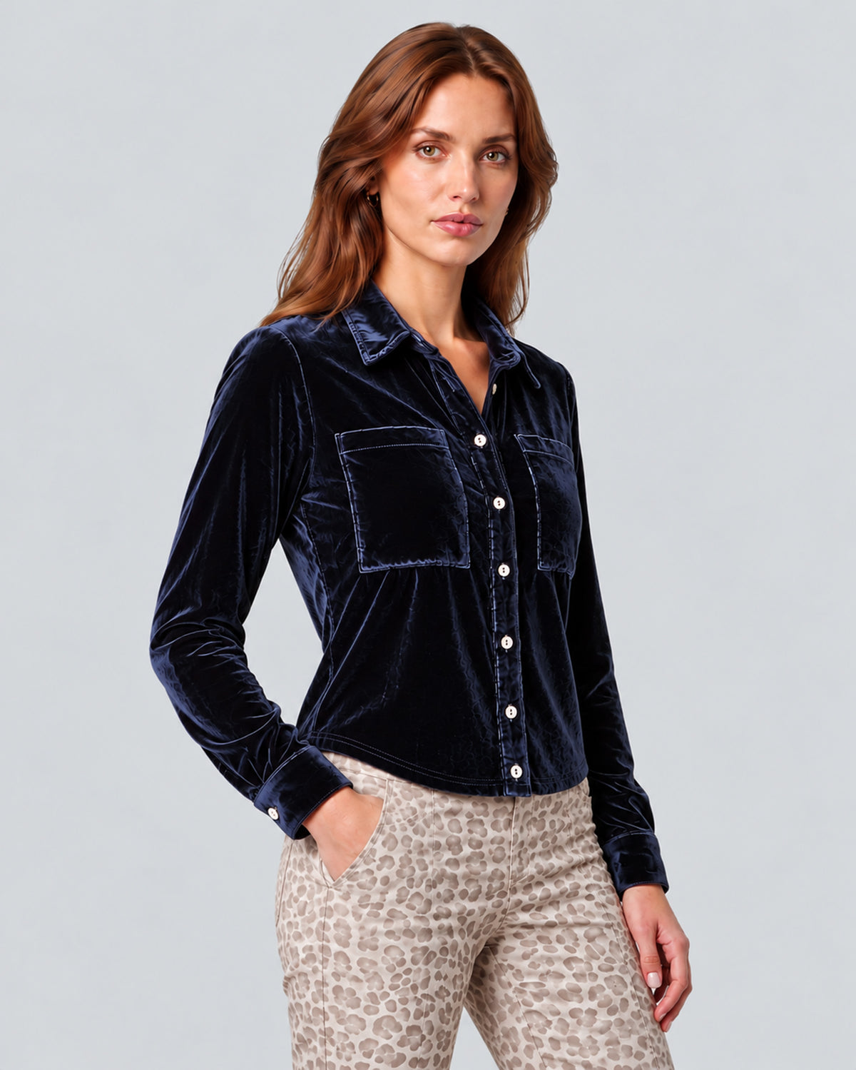 SYLVIA VELVET SHIRT - NAVY