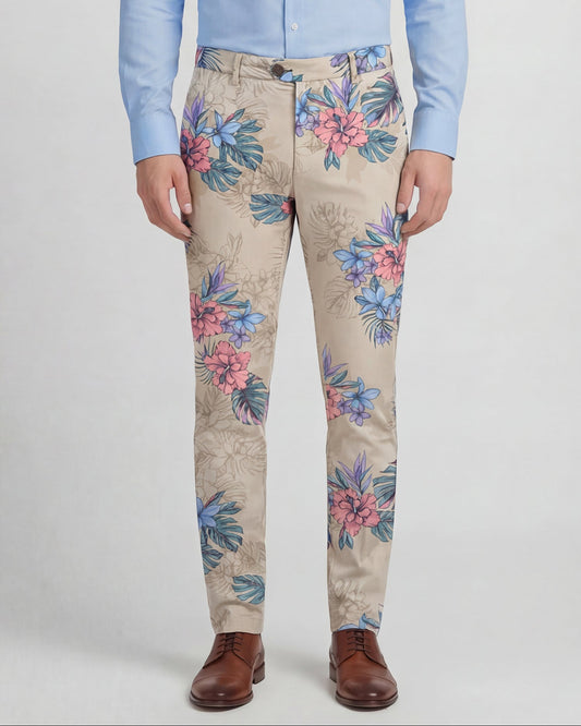 JACK EXOTIC FLORAL NEUTRAL MENS FLAT FRONT PANT
