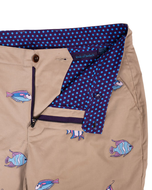 CHARLES FISH EMBROIDERY PANTS IN SAND