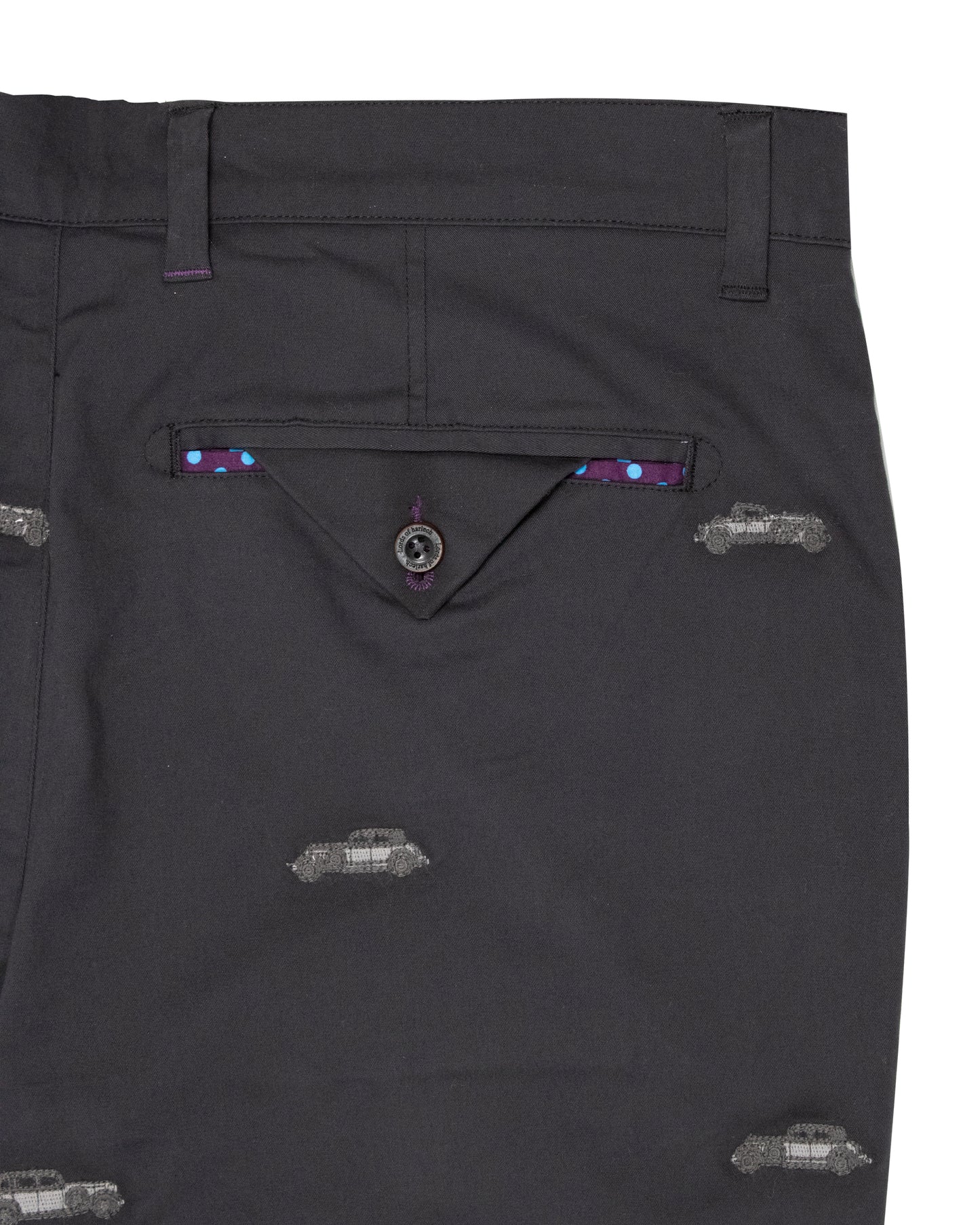 Charles Cars Embroidery Black Pants