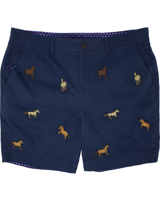 Edward Horse Embroidery Shorts - Navy