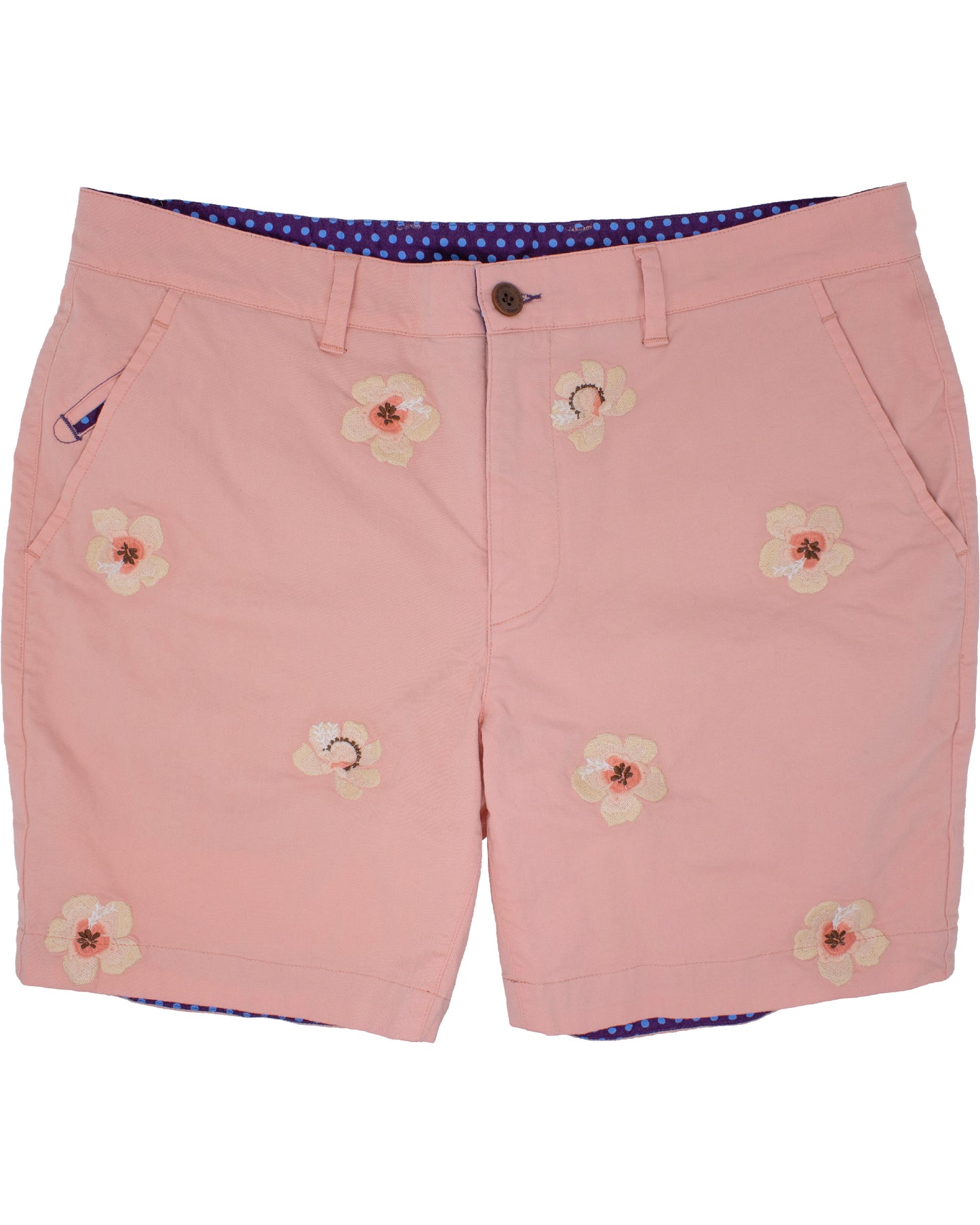 Edward Peach Flower Embroidery Shorts