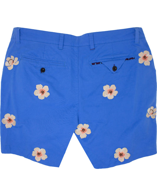 Edward Blue Flower Embroidery Shorts
