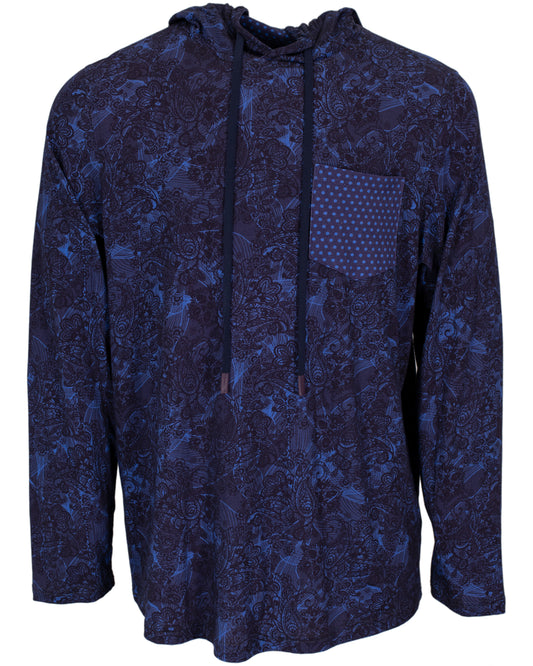 HORACE PAISLEY SWIRL HOODIE IN NAVY