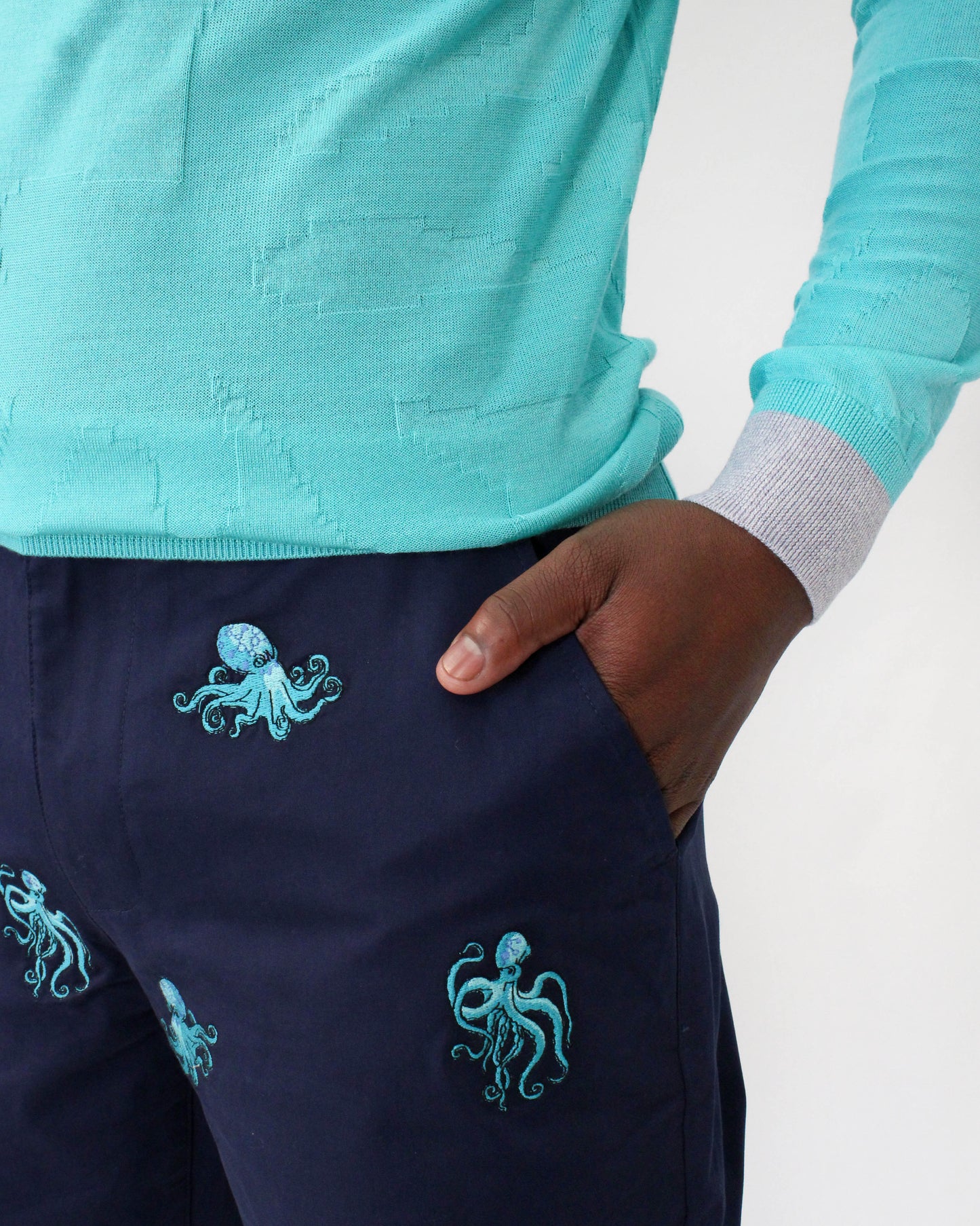 CHARLES OCTOPUS EMBROIDERY PANTS IN NAVY