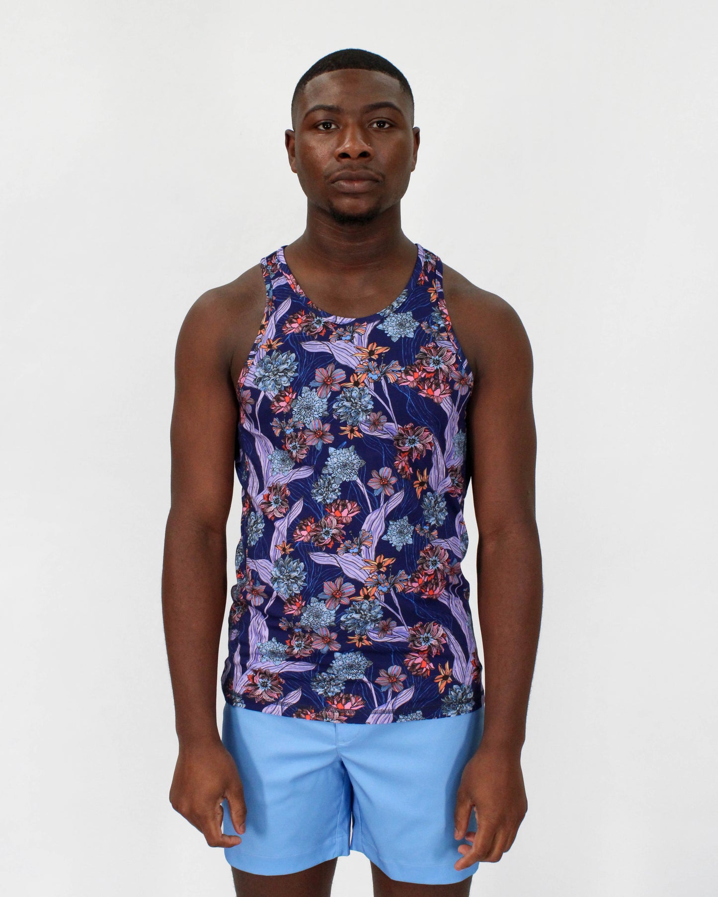 TEDFORD OCEAN FLORAL TANK IN NAVY