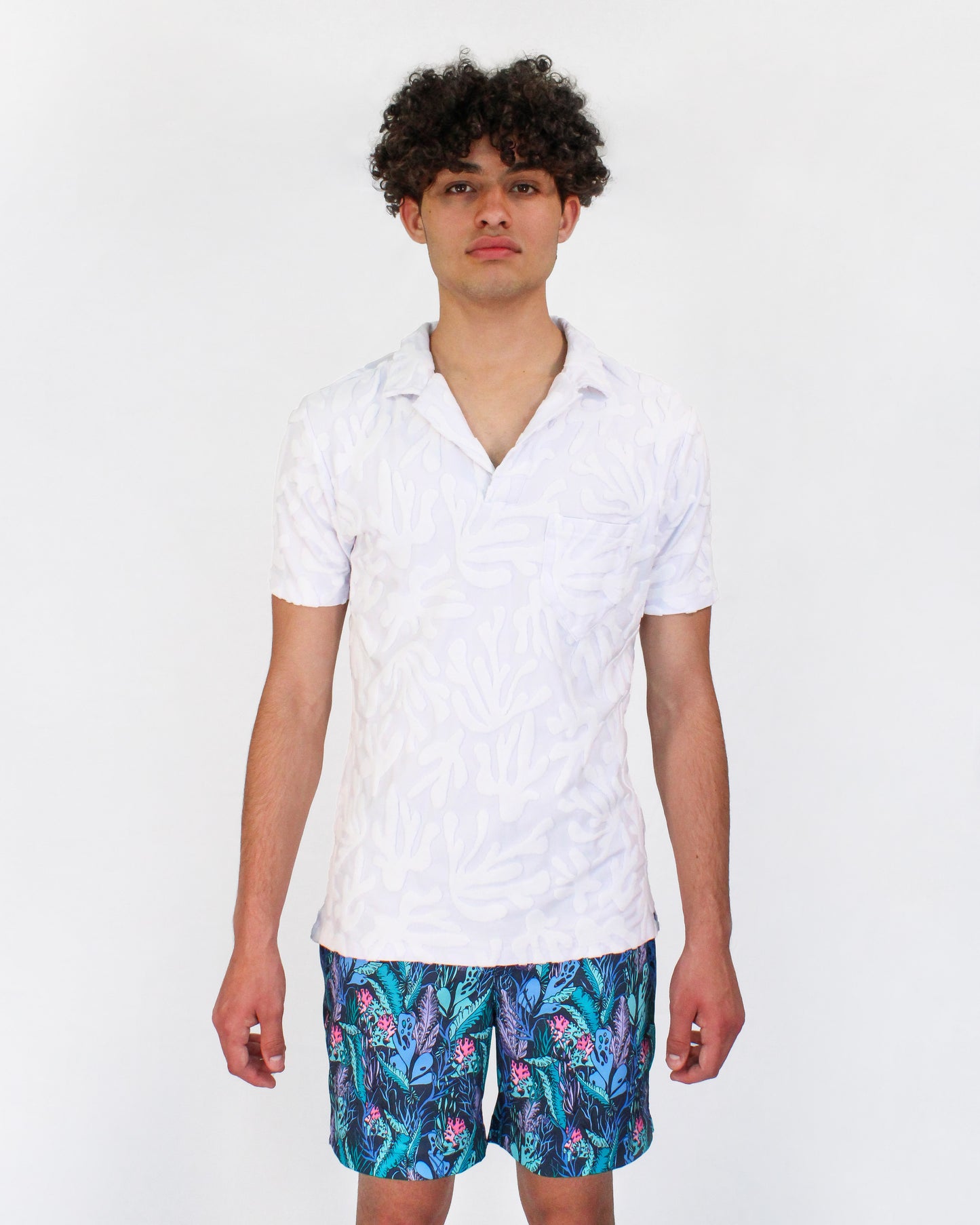 JOHNNY CORAL TOWEL POLO SHIRT IN WHITE