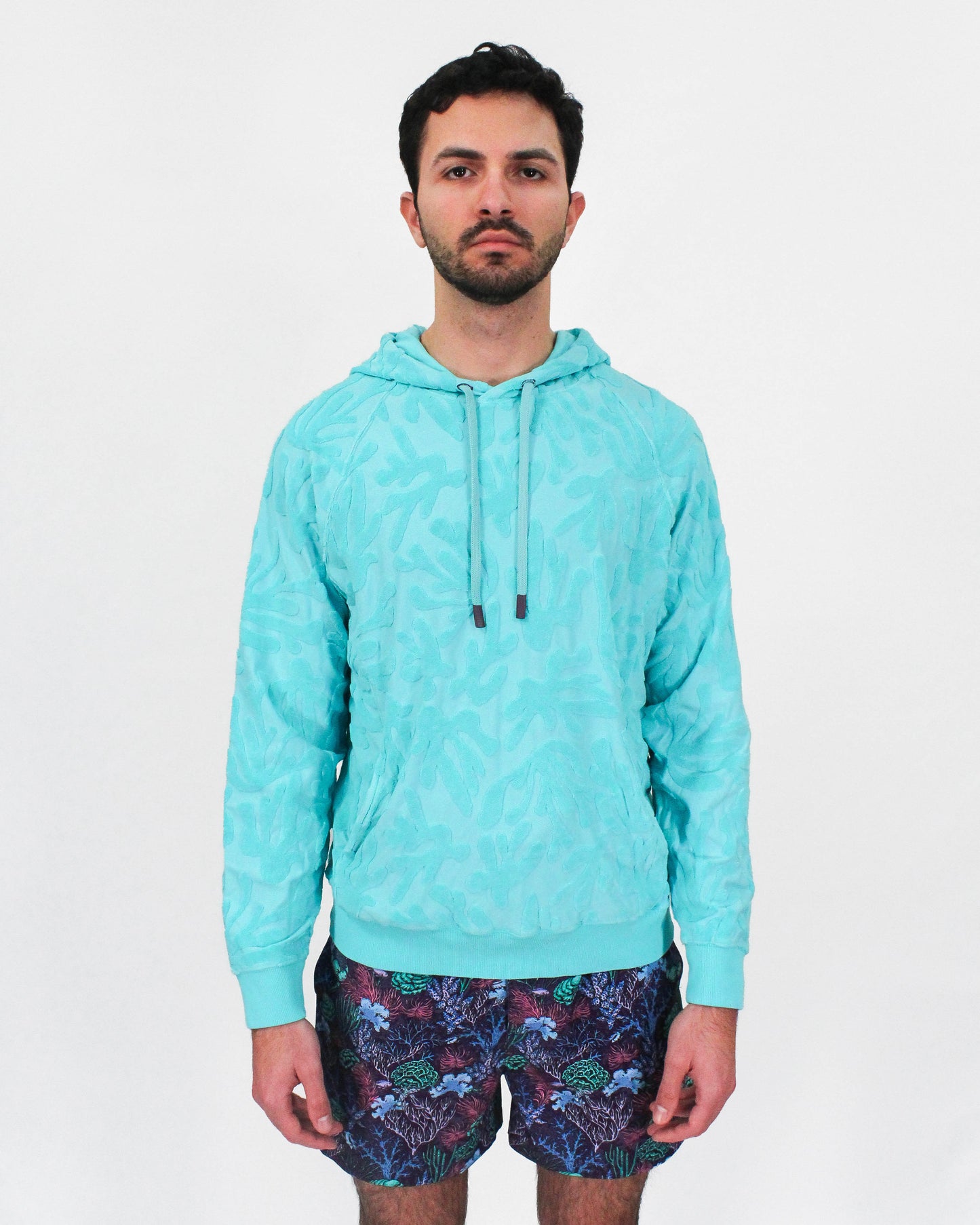 HOWARD CORAL TOWEL HOODIE IN LAGOON