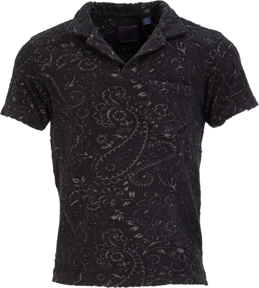 JOHNNY PAISLEY TOWEL POLO SHIRT - BLACK