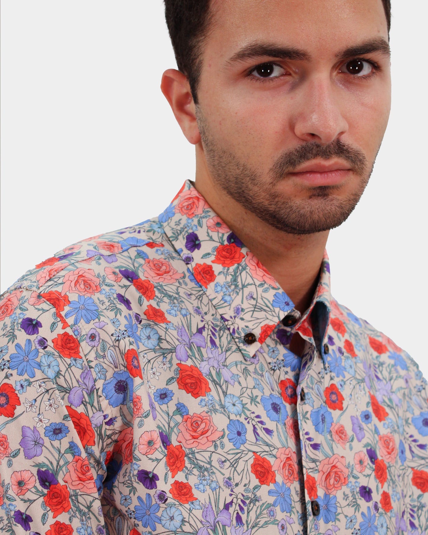 MORRIS ROSE FLORAL SHIRT IN PUMICE