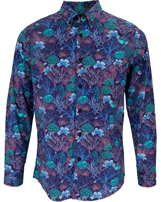 MORRIS CORAL GARDEN SHIRT IN PURPLE