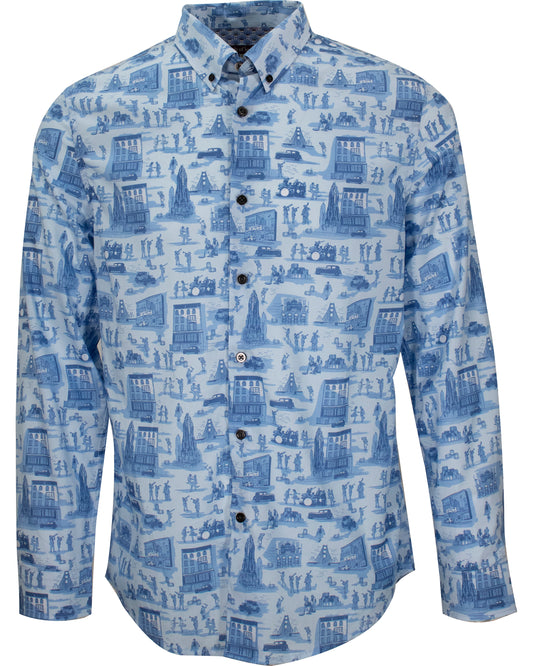 Morris Roaring Toile Blue Shirt