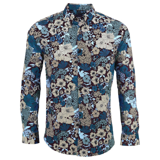 Morris Linear Floral Bordeaux Shirt