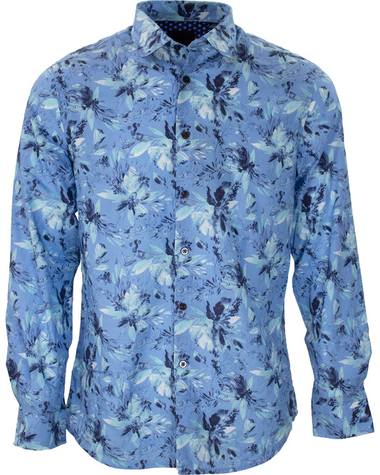 Norman Watercolor Floral Blue Shirt