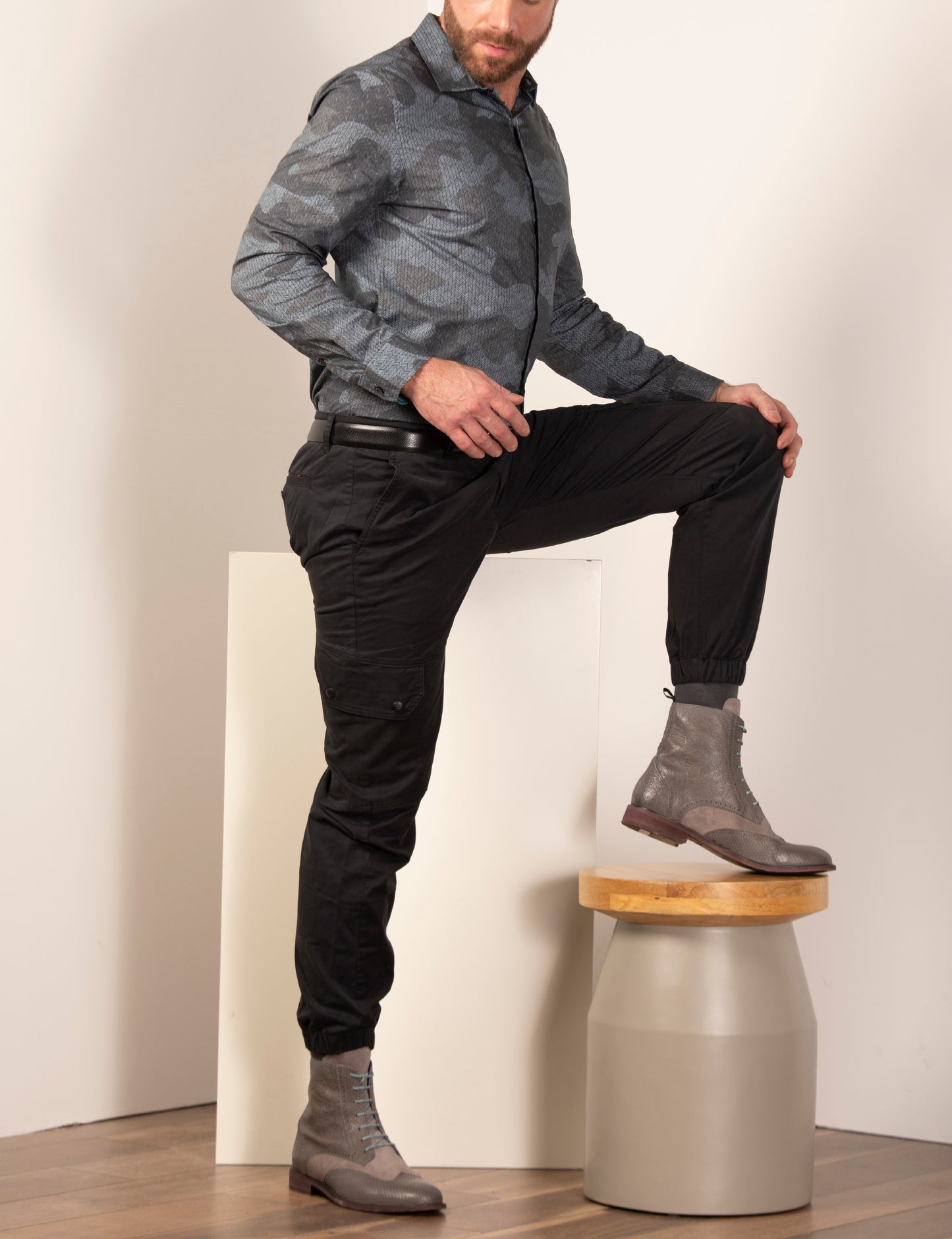 Nigel Chevron Camo Grey Shirt