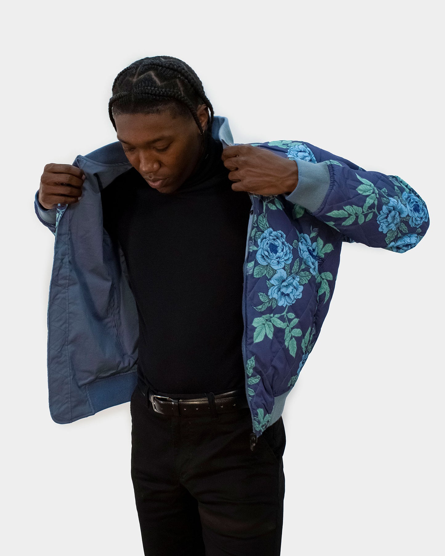 RON REVERSIBLE BOMBER JACKET IN AEGEAN