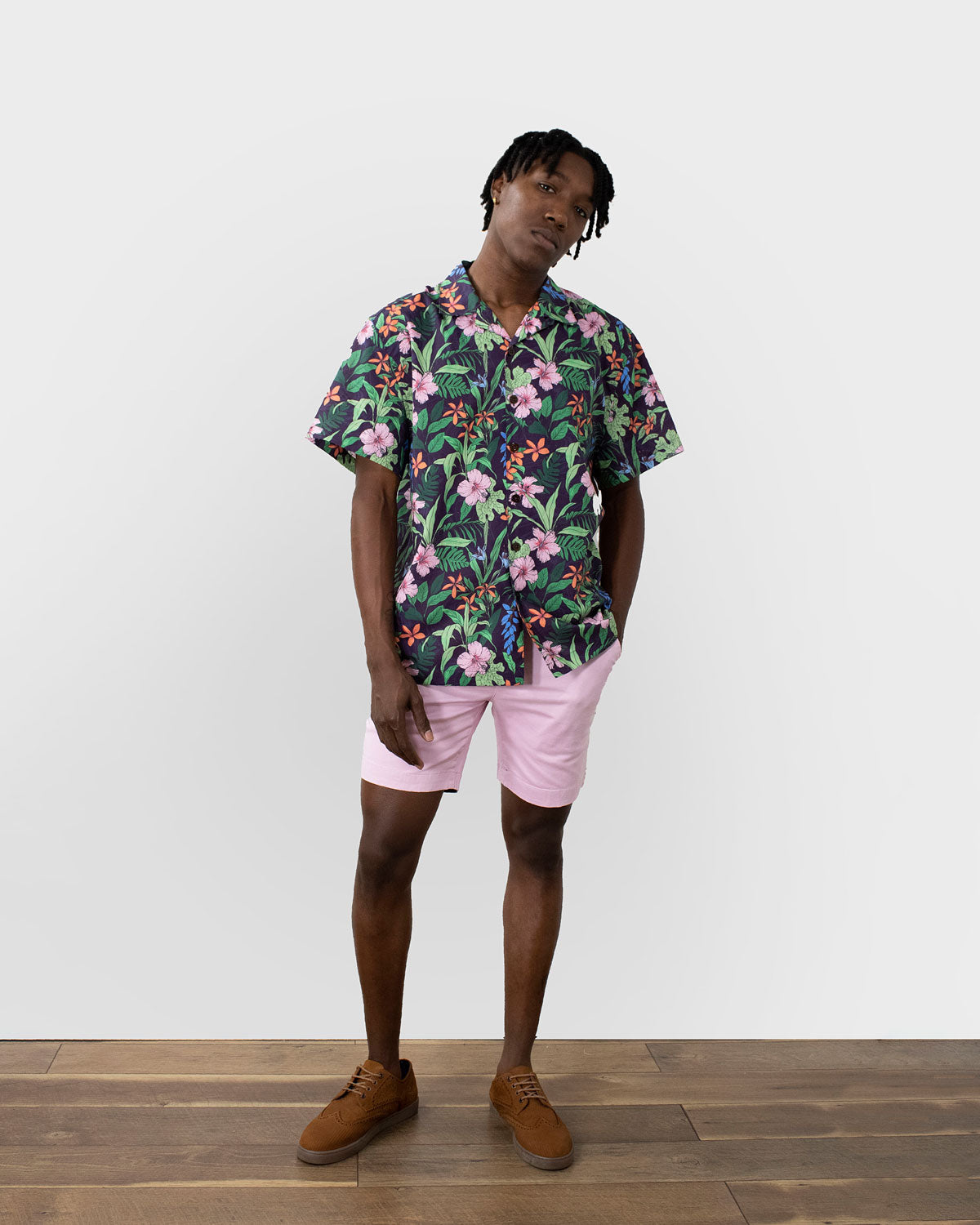 RALPH SWIRL FLORAL CAMP SHIRT IN PURPLE