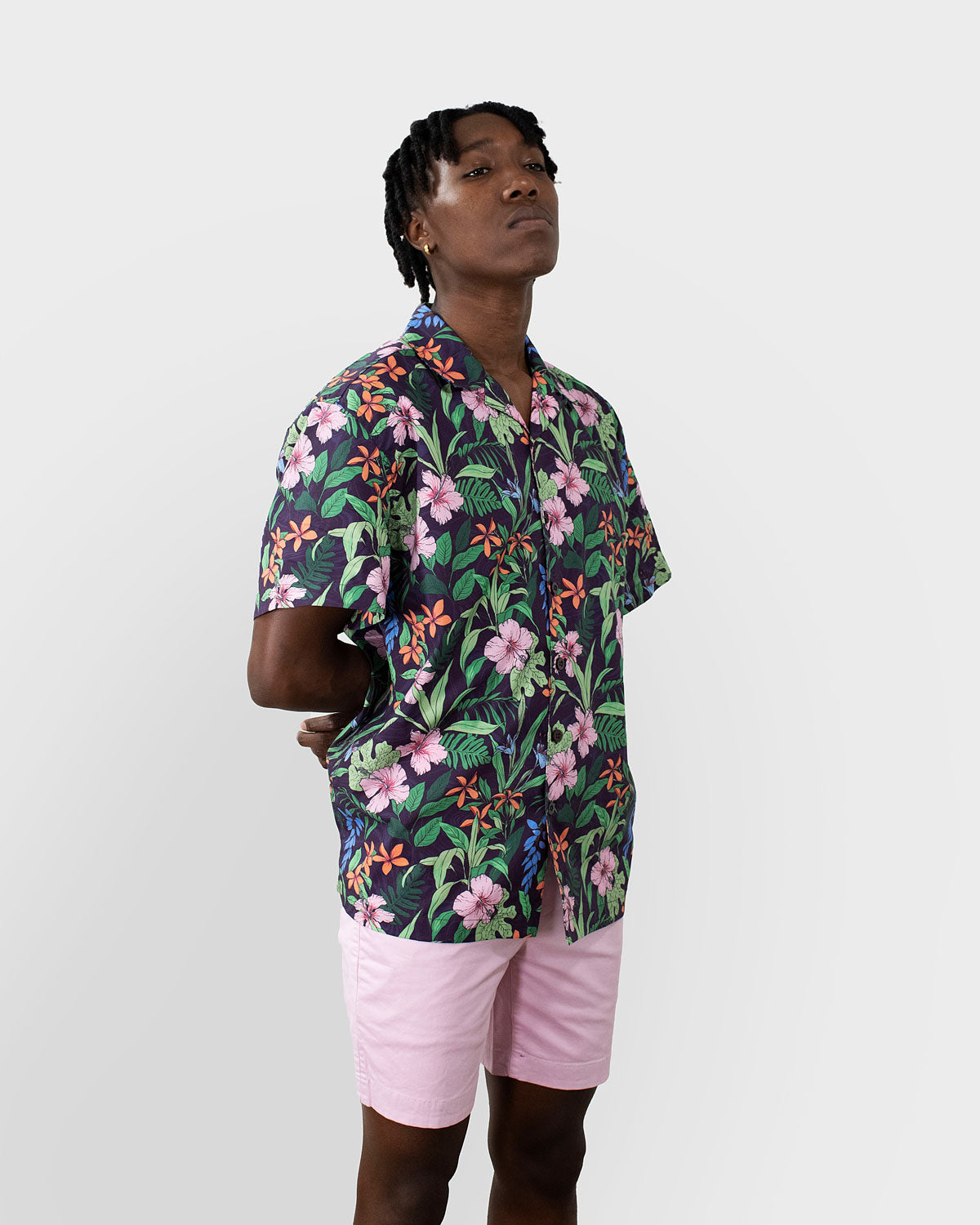 RALPH SWIRL FLORAL CAMP SHIRT IN PURPLE