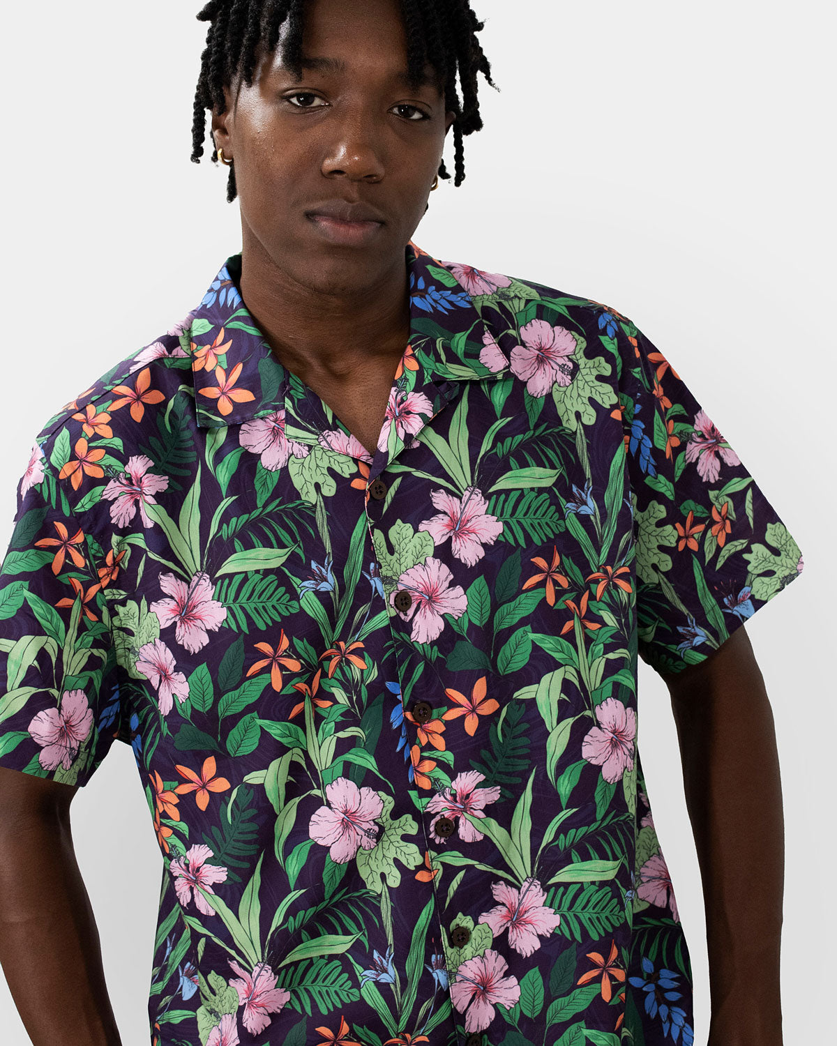 RALPH SWIRL FLORAL CAMP SHIRT IN PURPLE