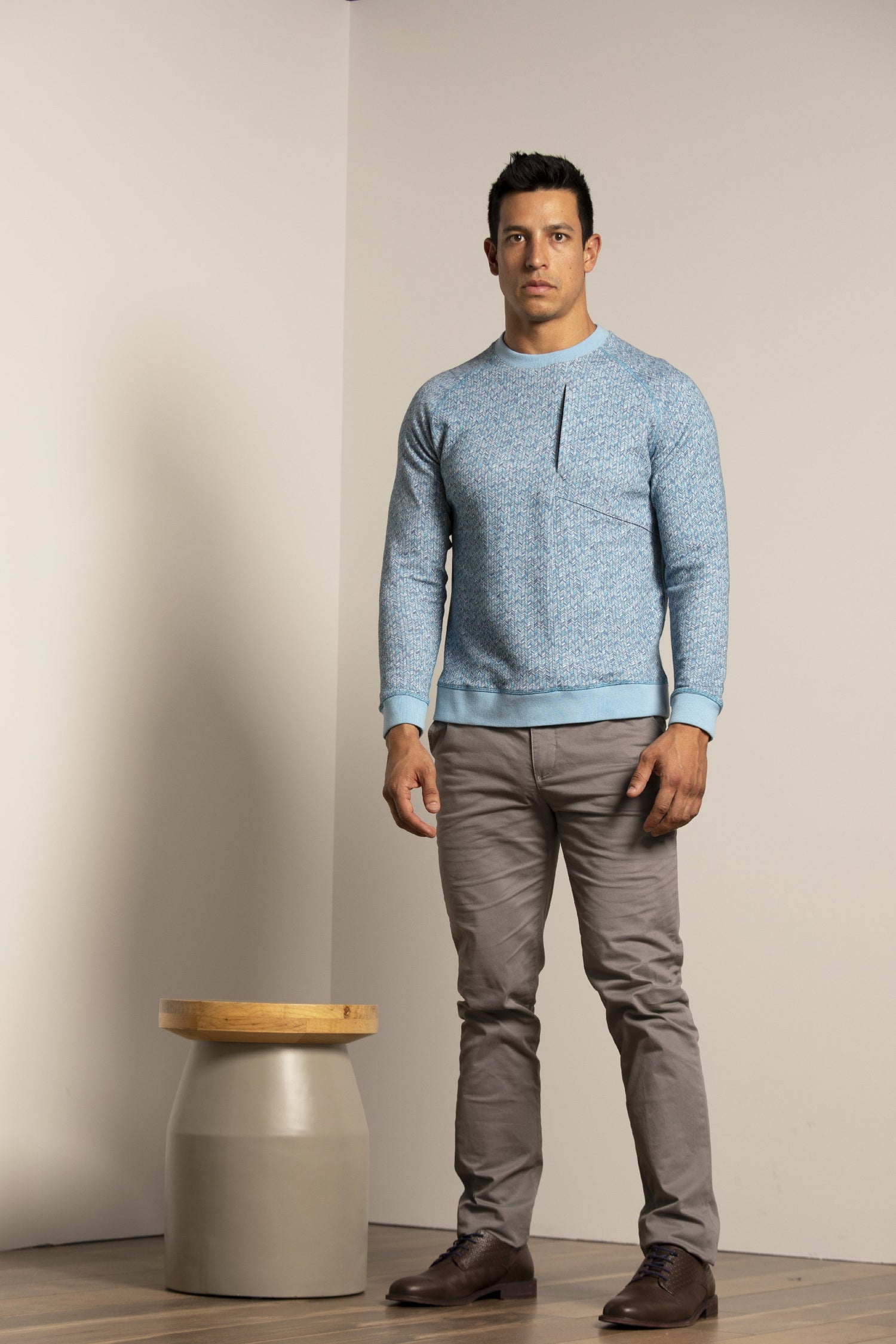 Jameson in Double Face Knit Chevron Blue - Lords Of Harlech